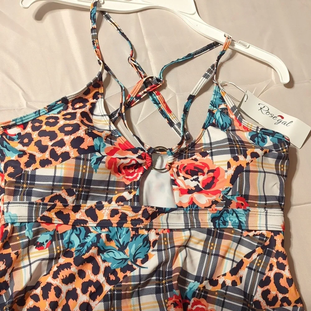 Floral and Leopard Print Swimming Suit - Picture 3 of 8